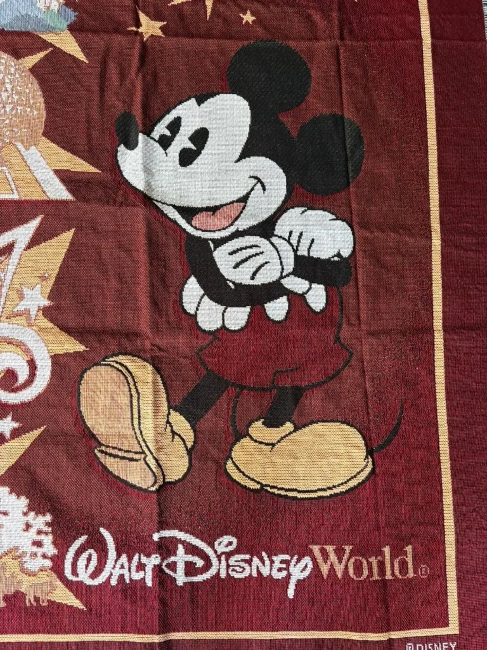 Vintage WALT DISNEY WORLD Woven Tapestry Throw Blanket Mickey Mouse 46x55 NEW